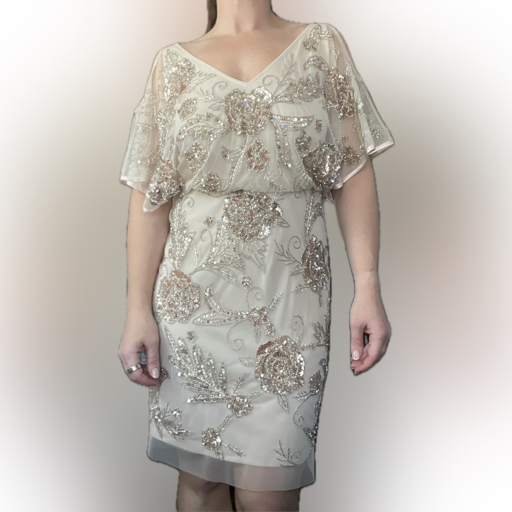 Aidan mattox beaded blush cocktail dress size 6